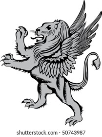Vector illustration mythological heraldic lion with wings