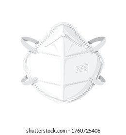 Vector illustration of N95 Protection face mask/respirator - a white mask with a nose bar and ear straps.