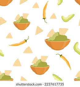 vector illustration of nachos and guacamole for brochures, banners, restaurant and cafe menus