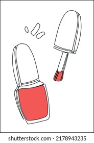 Vector illustration of nail polish with a brush. Beautiful illustration in a linear style. beauty product.