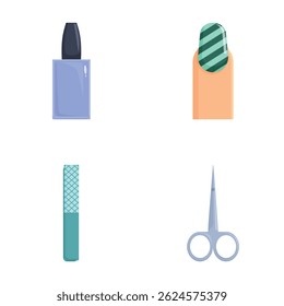 Vector illustration of nail polish, nail file, nail buffer, and scissors
