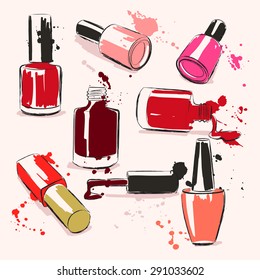 Vector illustration with nail polish and splash paint