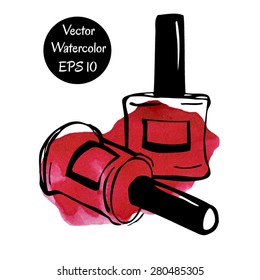 Vector illustration of nail polish with watercolor stain