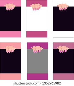 Vector illustration of nail service on the business card in different color variations of pink