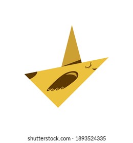 Vector illustration of a naive bird made of origami paper. The yellow bird flies up. Kids style