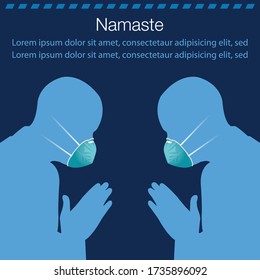 Vector illustration of namaste replacing handshake for stop virus spreading.