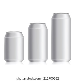 Vector Illustration with Nameless Drink Beer Cans Different Size and Height Isolated on a White Background. Aluminum Packaging for Grocery svg