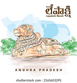 ilustración vectorial de la estatua de Nandi:. Templo Lepakshi, distrito de Andhra Pradesh Anantapur, India.