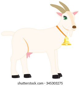 Vector illustration of the nanny goat with campanula on white background
