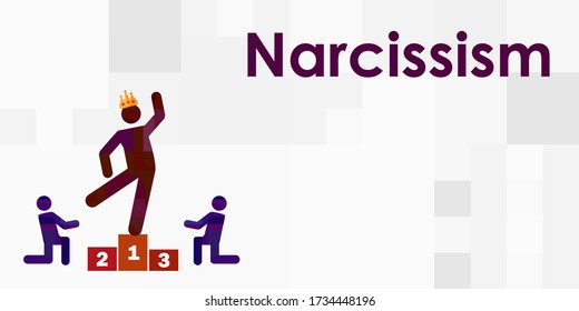 vector illustration of narcissistic person in social environment and typed name of personality disorder 