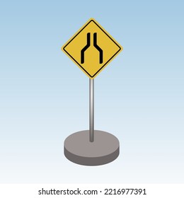 Vector Illustration Of Narrow Road Sign Ahead