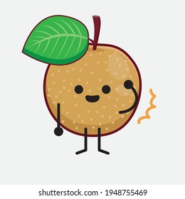 Vector Illustration of Nashi Pear Fruit Character with cute face, simple hands and leg line art on Isolated Background. Flat cartoon doodle style.
