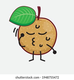 Vector Illustration of Nashi Pear Fruit Character with cute face, simple hands and leg line art on Isolated Background. Flat cartoon doodle style.