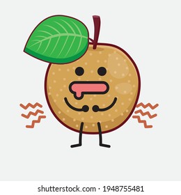 Vector Illustration of Nashi Pear Fruit Character with cute face, simple hands and leg line art on Isolated Background. Flat cartoon doodle style.