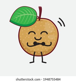 Vector Illustration of Nashi Pear Fruit Character with cute face, simple hands and leg line art on Isolated Background. Flat cartoon doodle style.