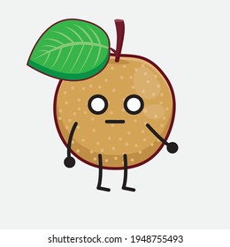 Ilustración vectorial de Nashi Pear Fruit Character con cara linda, manos simples y líneas de piernas en fondo aislado. Estilo de dibujo animado plano.