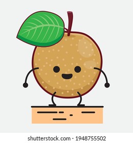 Vektorgrafik des Nashi Birnfruchtzeichens mit süßem Gesicht, einfachen Händen und Beinlinien-Kunst auf isoliertem Hintergrund. Flacher Cartoon-Doodle-Stil.