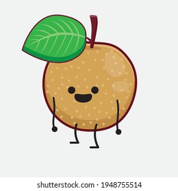 Vektorgrafik des Nashi Birnfruchtzeichens mit süßem Gesicht, einfachen Händen und Beinlinien-Kunst auf isoliertem Hintergrund. Flacher Cartoon-Doodle-Stil.