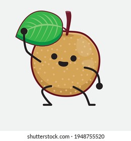 Vektorgrafik des Nashi Birnfruchtzeichens mit süßem Gesicht, einfachen Händen und Beinlinien-Kunst auf isoliertem Hintergrund. Flacher Cartoon-Doodle-Stil.