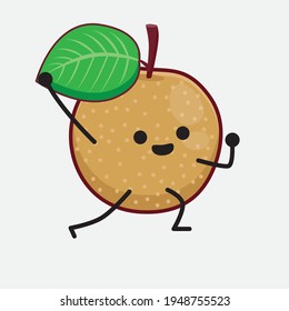 Vektorgrafik des Nashi Birnfruchtzeichens mit süßem Gesicht, einfachen Händen und Beinlinien-Kunst auf isoliertem Hintergrund. Flacher Cartoon-Doodle-Stil.