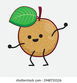 Vector Illustration of Nashi Pear Fruit Character with cute face, simple hands and leg line art on Isolated Background. Flat cartoon doodle style.