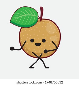 Vector Illustration of Nashi Pear Fruit Character with cute face, simple hands and leg line art on Isolated Background. Flat cartoon doodle style.