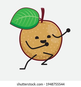 Vektorgrafik des Nashi Birnfruchtzeichens mit süßem Gesicht, einfachen Händen und Beinlinien-Kunst auf isoliertem Hintergrund. Flacher Cartoon-Doodle-Stil.