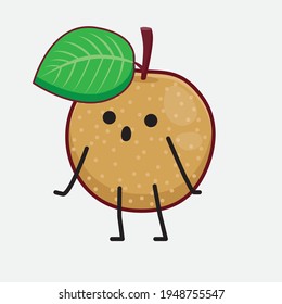 Vector Illustration of Nashi Pear Fruit Character with cute face, simple hands and leg line art on Isolated Background. Flat cartoon doodle style.