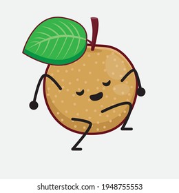 Vector Illustration of Nashi Pear Fruit Character with cute face, simple hands and leg line art on Isolated Background. Flat cartoon doodle style.
