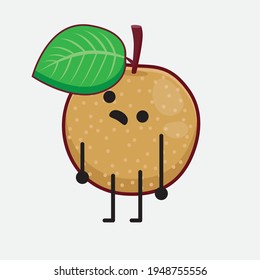 Vector Illustration of Nashi Pear Fruit Character with cute face, simple hands and leg line art on Isolated Background. Flat cartoon doodle style.