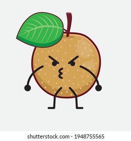 Vector Illustration of Nashi Pear Fruit Character with cute face, simple hands and leg line art on Isolated Background. Flat cartoon doodle style.