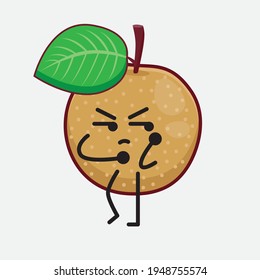 Vector Illustration of Nashi Pear Fruit Character with cute face, simple hands and leg line art on Isolated Background. Flat cartoon doodle style.