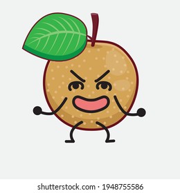 Vector Illustration of Nashi Pear Fruit Character with cute face, simple hands and leg line art on Isolated Background. Flat cartoon doodle style.