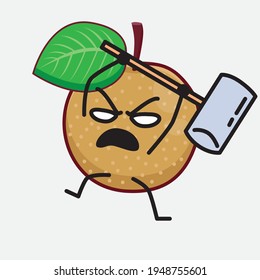 Vector Illustration of Nashi Pear Fruit Character with cute face, simple hands and leg line art on Isolated Background. Flat cartoon doodle style.