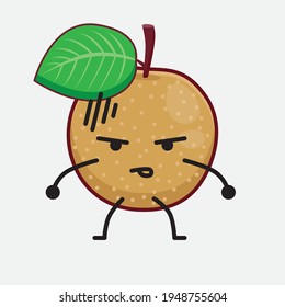 Vector Illustration of Nashi Pear Fruit Character with cute face, simple hands and leg line art on Isolated Background. Flat cartoon doodle style.