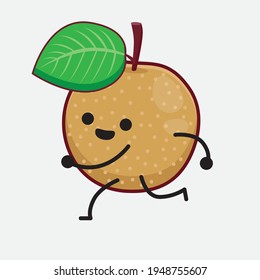 Vector Illustration of Nashi Pear Fruit Character with cute face, simple hands and leg line art on Isolated Background. Flat cartoon doodle style.