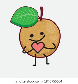 Vector Illustration of Nashi Pear Fruit Character with cute face, simple hands and leg line art on Isolated Background. Flat cartoon doodle style.