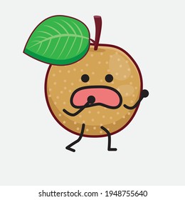 Ilustración vectorial de Nashi Pear Fruit Character con cara linda, manos simples y líneas de piernas en fondo aislado. Estilo de dibujo animado plano.