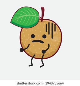 Vector Illustration of Nashi Pear Fruit Character with cute face, simple hands and leg line art on Isolated Background. Flat cartoon doodle style.