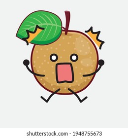 Vector Illustration of Nashi Pear Fruit Character with cute face, simple hands and leg line art on Isolated Background. Flat cartoon doodle style.
