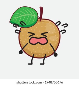 Vector Illustration of Nashi Pear Fruit Character with cute face, simple hands and leg line art on Isolated Background. Flat cartoon doodle style.