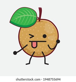 Vector Illustration of Nashi Pear Fruit Character with cute face, simple hands and leg line art on Isolated Background. Flat cartoon doodle style.