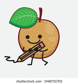 Vector Illustration of Nashi Pear Fruit Character with cute face, simple hands and leg line art on Isolated Background. Flat cartoon doodle style.