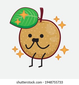 Vector Illustration of Nashi Pear Fruit Character with cute face, simple hands and leg line art on Isolated Background. Flat cartoon doodle style.
