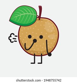 Vector Illustration of Nashi Pear Fruit Character with cute face, simple hands and leg line art on Isolated Background. Flat cartoon doodle style.