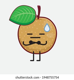 Vector Illustration of Nashi Pear Fruit Character with cute face, simple hands and leg line art on Isolated Background. Flat cartoon doodle style.