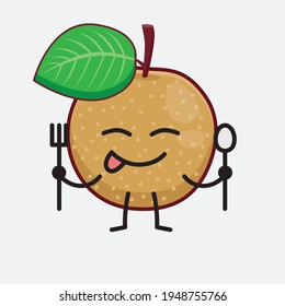 Vector Illustration of Nashi Pear Fruit Character with cute face, simple hands and leg line art on Isolated Background. Flat cartoon doodle style.