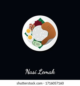 Vector Illustration of Nasi Lemak, Malaysian national food (Foods & Drinks Illustration)