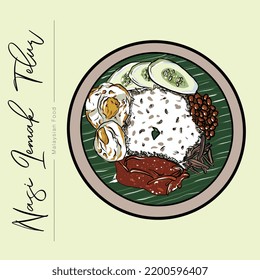 Vector Illustration. Nasi Lemak Wrapped With Banana Leaf Isolated Background. Nasi Lemak Is A Malay Cuisine Dish Consisting Of Fragrant Rice Cooked In Coconut Milk And Pandan Leaf.