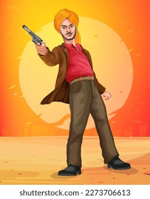 Vector illustration of Nation Hero and Freedom Fighter Bhagat Singh with background. Vector for patriotic character concept for 23 march Shaheed Diwas. Bhagat Singh Pride of India